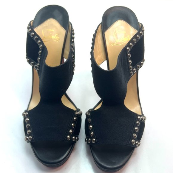 Christian Louboutin Wood Fabric Black Studded Mules  39 - Picture 3 of 8